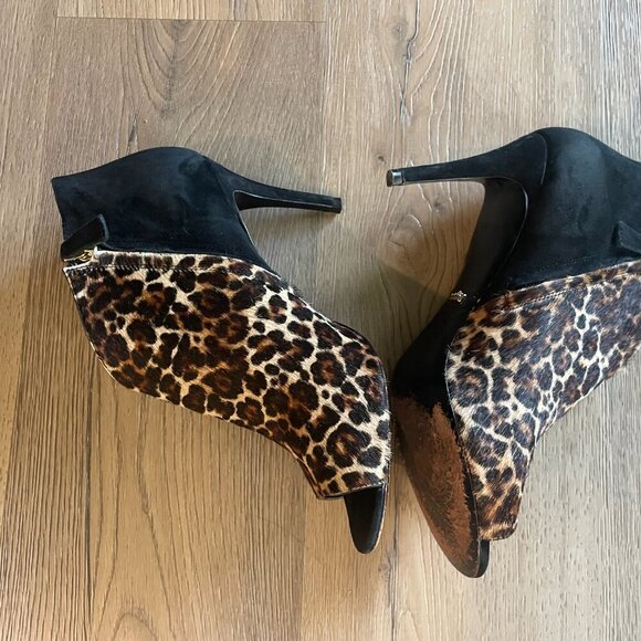 Elaine Turner Leopard Print Cow Hair Peep Toe Bootie Heels Women's 9M - Picture 5 of 10